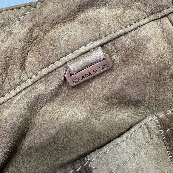 Vintage Escada Patchwork Suede Pants 70s Flare Boho Festival Leather Size M WOW - Picture 9 of 10